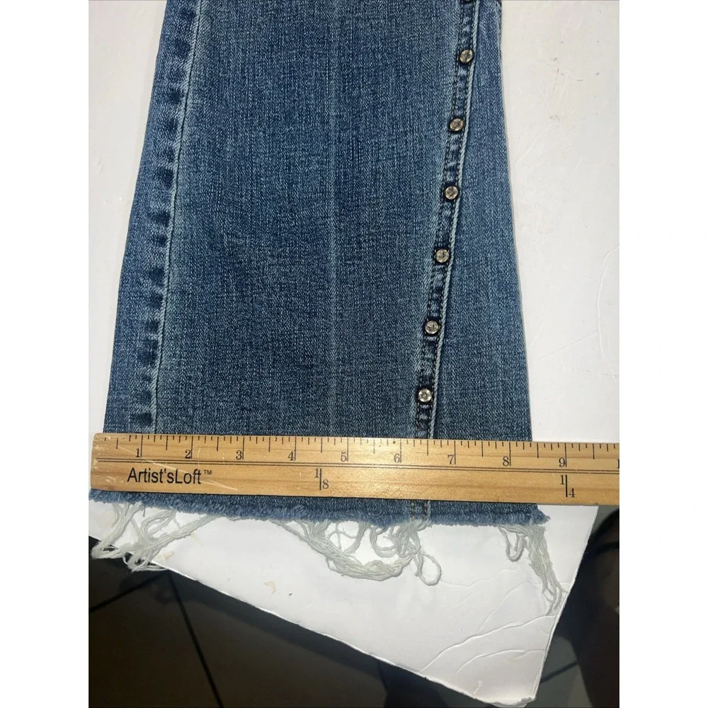 Free People Women's Raw Hem Studded Flare Blue Jeans Size 26